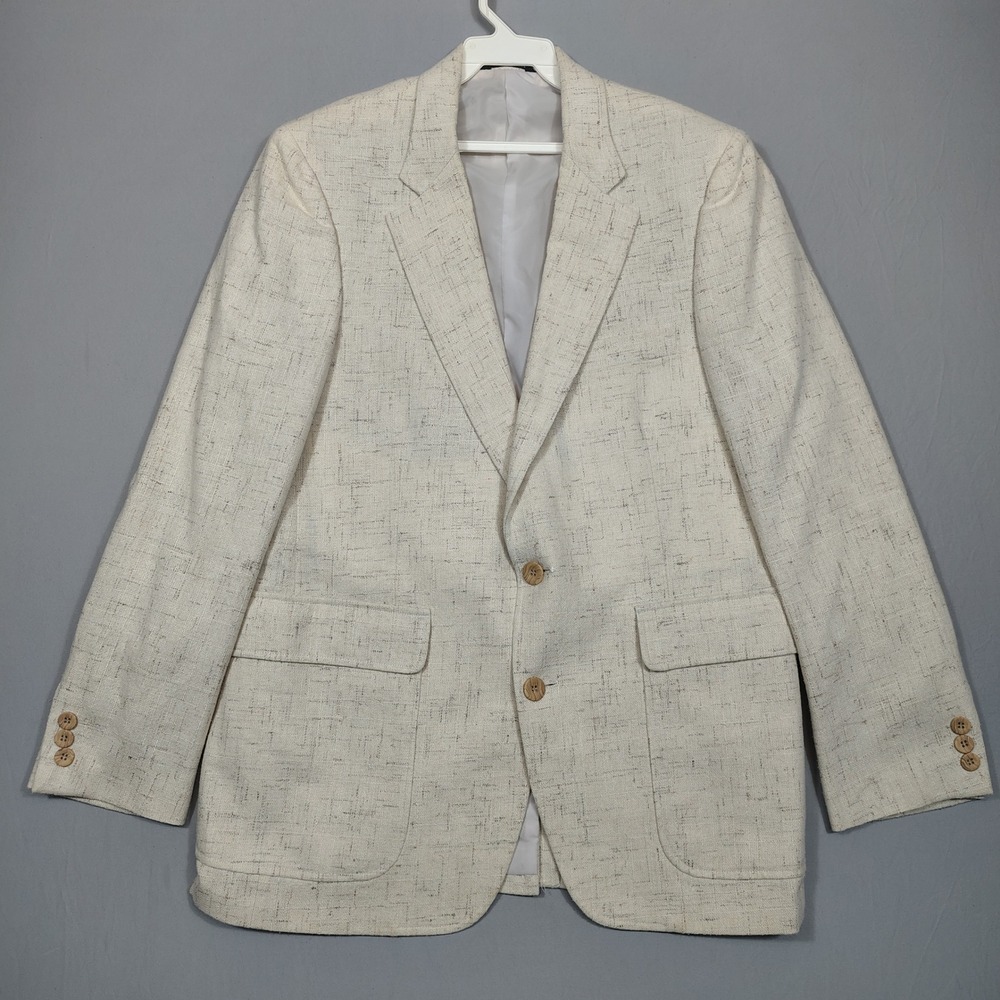 Jordache Blazer Mens L Linen Blend Two-Button Sport Coat Beige Textured